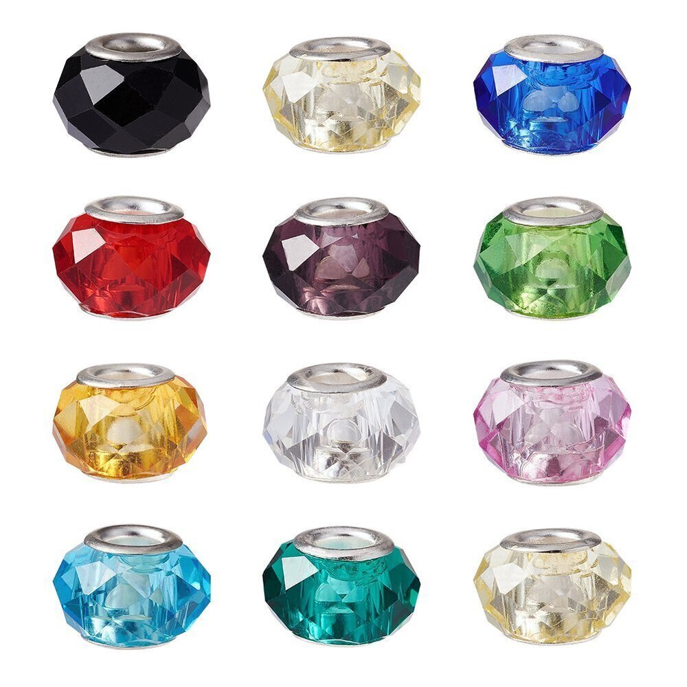 2662 100Pcs Large Hole Faceted Glass European Spacer Beads 14x8mm Slide